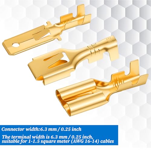 150 Pcs 6.3mm Male Female Spade Connector Brass Male Female Wire Spade Wire Terminal Connectors Non Insulated Wires for Car Audio Wiring Relay Speaker N-005-6.3