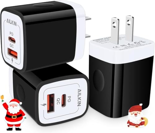 USB Type C Charger Block, Dual Port USB-C Wall Plug 20W Fast Charging Box | USB A Fast Charging Block for Samsung Galaxy S26 Ultra S25/S24/S23 S22/S21, iPhone 17e 17 16E 16 Pro Max USBC Brick Power - color: Black-White