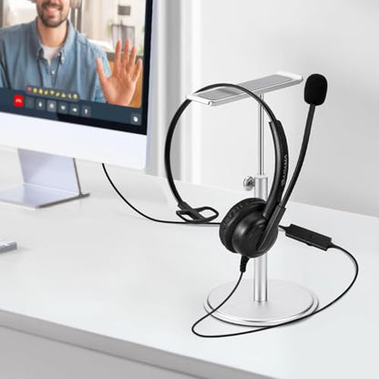 Arama USB Headset with Microphone Noise-Cancelling, Comfort Fit Computer Headset with Microphone for PC Laptop Mac Skype Zoom UC Webinar Business Call Center Home Office (Black-Monaural)