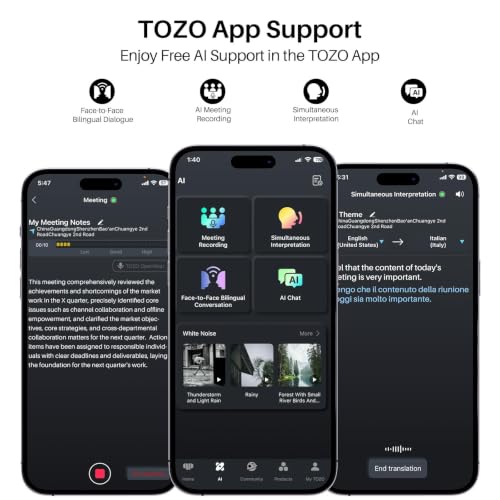 TOZO OpenWear Open Ear Earbuds, AI Translation Real Time 145+ Languages | 60H Translator Ear Buds Audifonos Traductores Inglés Español, All Day Comfort, Bluetooth Headphones 5.4 with Smart Display - color: Matte Black