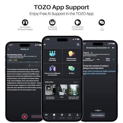 TOZO OpenWear Open Ear Earbuds, AI Translation Real Time 145+ Languages | 60H Translator Ear Buds Audifonos Traductores Inglés Español, All Day Comfort, Bluetooth Headphones 5.4 with Smart Display - color: Matte Black