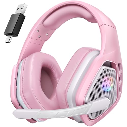 Tatybo Wireless Gaming Headset with Mic, 7.1 Sound 50mm Driver, White Pink | FPS & RPG Audio, 2.4G/BT 5.3/USB-C, 30H battery, Low latency for PS5/PS4/PC/Switch/Laptop/Mobile - color: White Pink