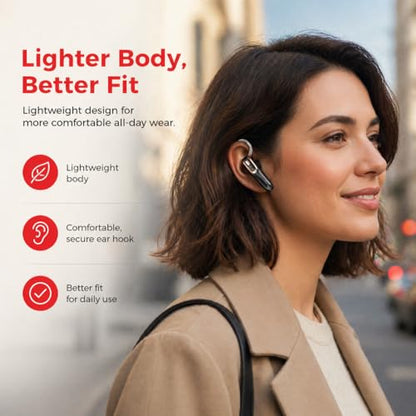Bluetooth Earpiece Headset V6.0 with Noise Cancelling & 38 Hours Talk Time – Trucker Handsfree Earpiece, Dual Device Pairing, Single Ear Wireless Headphone for Cell Phone (Black with gold frame)