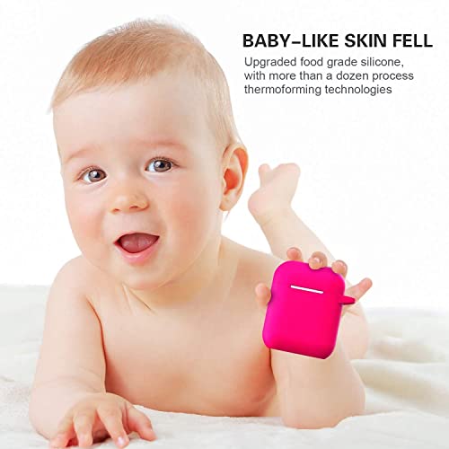 Compatible with AirPods Case Cover, Full Protective Silicone Skin Dust-Proof Designed for Apple AirPods 1st 2nd Generation with Keychain, Front LED Visible, Hot Pink - color: C-Hot Pink