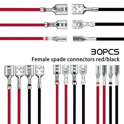 30PCS 2.8mm /4.8mm /6.3mm Female Speaker Wire Connectors with Insulation Sleeve Speaker Connector Quick Splice Kit