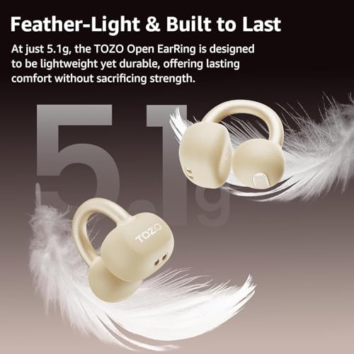 TOZO OpenEarRing Open Ear Earbuds 40H Bluetooth 5.4 Lightweight Comfort | Open Ear Clip On Wireless Earbuds with Smart Digital LED Display, Stable Connection, Secure Fit for Driving Running Workout - color: Yellow