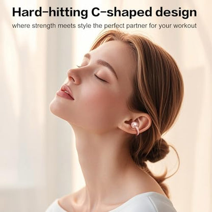 ZIHNIC S26 Wireless Clip on Earbuds, Open Ear Wireless Bluetooth 5.4 Headphones with Mic, IPX5 Waterproof, 35Hr Play time, Light Weight -Rose-Gold - color: Rose Gold