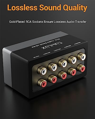 AS-R4 4-Channel RCA Audio Selector, Bidirectional 4-Way Stereo RCA Aux Switcher, 1-Input to 4-Output / 4-Input to 1-Output