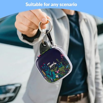Unique Patterned Portable EVA Earbud Case with Carabiner - color: Black Flowers