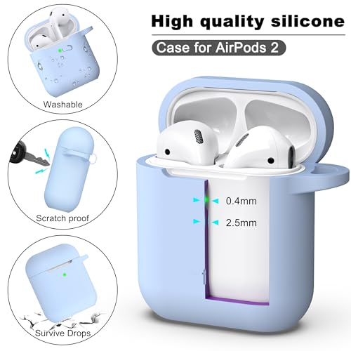 for AirPods 2nd/1st Case Silicone Cover, Sky Blue | Compatible with Apple AirPods 2nd/1st (2019/2016) Generation with Keychain & Cleaner Kit, Wireless Charging Compatible - color: Sky Blue