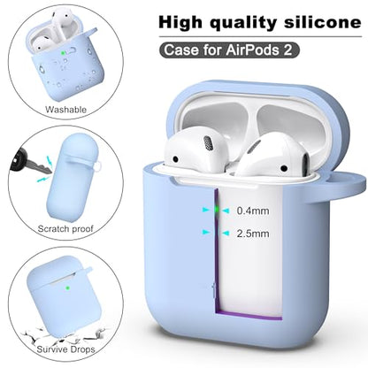 for AirPods 2nd/1st Case Silicone Cover, Sky Blue | Compatible with Apple AirPods 2nd/1st (2019/2016) Generation with Keychain & Cleaner Kit, Wireless Charging Compatible - color: Sky Blue