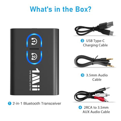 1Mii Bluetooth 5.3 Transmitter Receiver for TV to Wireless Headphones, Dual Link aptX Adaptive/Low Latency/HD Audio, Aux Bluetooth Audio Receiver Adapter for Home Stereo, Airplane, Boat, Gym - color: Black