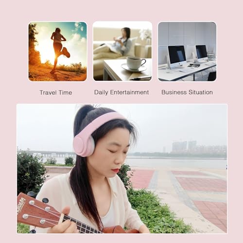 RAT TAIL V5.3 Bluetooth Headphones Over-Ear, Foldable Wireless and Wired Stereo Headset Micro SD/TF, FM for Cell Phone,PC,Soft Earmuffs &Light Weight for Prolonged Wearing (Pink) - color: Pink
