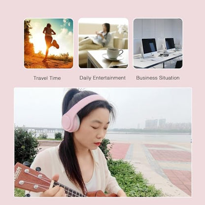 RAT TAIL V5.3 Bluetooth Headphones Over-Ear, Foldable Wireless and Wired Stereo Headset Micro SD/TF, FM for Cell Phone,PC,Soft Earmuffs &Light Weight for Prolonged Wearing (Pink) - color: Pink
