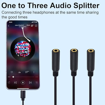 Poyiccot USB C to 3.5mm Aux Jack Cable, 1 to 3 Ways USB C to 3.5mm TRS Female Splitter Headphone Stereo Cable Compatible with Headphone, Galaxy, MacBook, 30cm/1ft - style: 1 to 3 ways