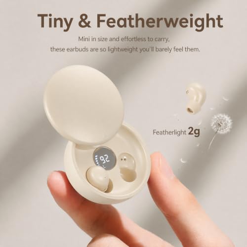 Mini Invisible Bluetooth Earbuds, Wireless for Small Ears (Beige) - color: Beige
