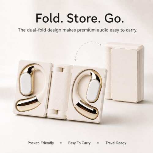 Dual Fold Earbuds Bluetooth 6.0, IPX5 Wireless Earphones for Running, Open Design Ergonomic Ear Hook Headphones with 14.2mm Air Conduction Driver, Noise Canceling (Black) - color: Black