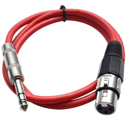Seismic Audio - SATRXL-F3 - Red 3' XLR Female to 1/4" TRS Patch Cable - color: Red, size: 3 Foot
