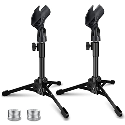 2 Pack Desktop Mic Stand, Portable Foldable Tripod with Mic Clip Holder, Adjustable Microphone Stand For Dynamic Microphone. - size: 2 Pack