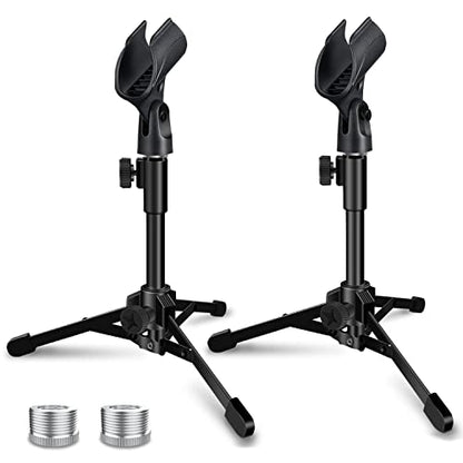 2 Pack Desktop Mic Stand, Portable Foldable Tripod with Mic Clip Holder, Adjustable Microphone Stand For Dynamic Microphone. - size: 2 Pack