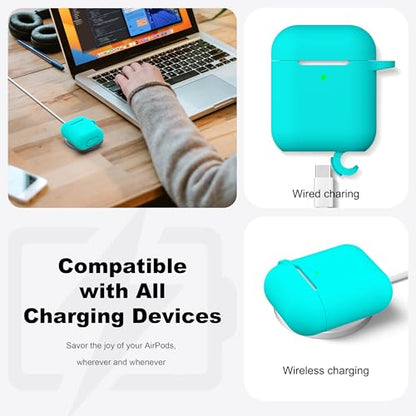 for AirPods 2nd/1st Case Silicone Cover, New Teal | Compatible with Apple AirPods 2nd/1st (2019/2016) Generation with Keychain & Cleaner Kit, Wireless Charging Compatible - color: E1-New Teal