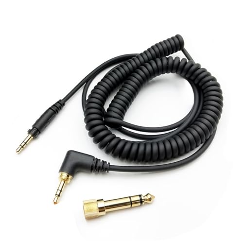 Spring Coiled Headphone Cable Cord with 3.5mm and 6.35mm Connectors Feature for EAH-DJ1200 Black Studio Wire