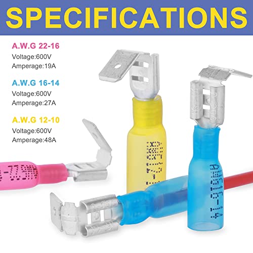 haisstronica 200PCS Heat Shrink Piggyback Spade Connectors, 22-10 AWG | Branch and Disconnect at One Connection, Main and Branch Leads at One Connection, 3:1 Adhesive-Lined Seal - size: AWG 22-10, style: Piggyback 200PCS