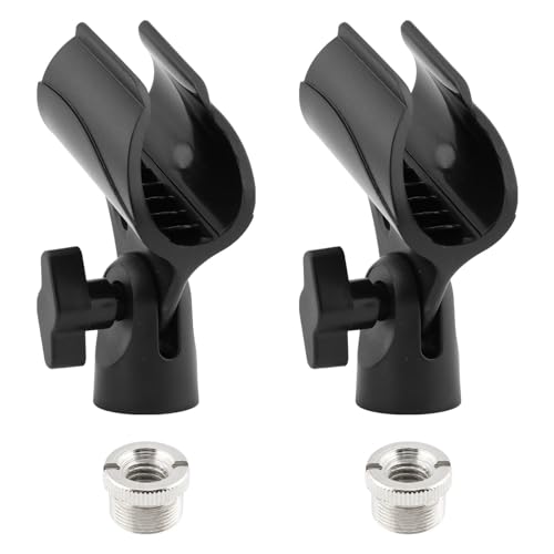 2pcs Microphone Clip Adjustable Angle U Shaped Mic Clip Holder with Screw Adapter Universal Microphone Holder for Most Wired or Wireless Handheld Microphone Stand(Black)