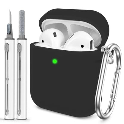 for AirPods 1/2 Case Cover,Come with Cleaner Kit,Soft Skin Silicone Case Cover with Keychain, Full Protective Case for Men and Women, Compatible with AirPods 2nd 1st Generation Case,Black - color: A4-Black