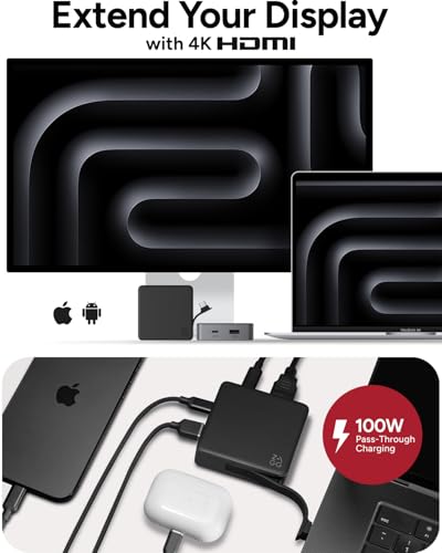 ZAGG 4-Port Hub - Versatile USB-C PD, USB-A HDMI Adapter, High-Speed Charging & 4K Display Support, Compact for Travel, Compatible with Windows, macOS, iPadOS, ChromeOS, Android - style: 4-Port Hub