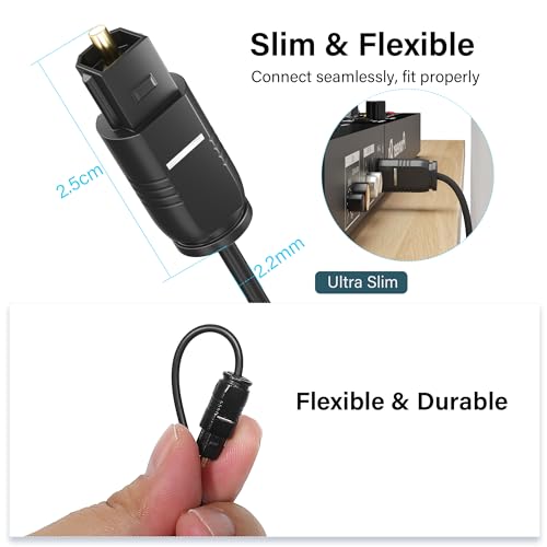 Adoreen Ultra-Thin Slim Digital Optical Audio Cable 4 FT/2 Pack, Fiber Optic Toslink SPDIF Cord Gold-Plated High-Speed Flexible & Durable for TV Soundbar Home Theater Game Console PS4 Xbox +Ties - size: 4FT/2 Pack