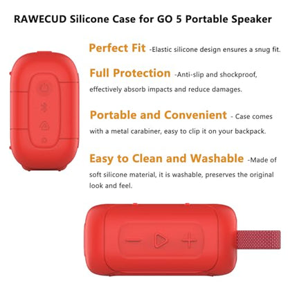 Silicone Cover Case for JBL Go 5 Portable Bluetooth Speaker | Protective Case for Go 5 Speaker, Shockproof Drop-Protection Cover with Carabiner (Red) - color: Red