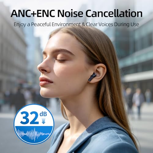 Wireless Earbuds, 100H Bluetooth 5.4 Headphones, ENC+ ANC Noise Cancelling Touch Control True Wireless Bluetooth Ear Buds,Stereo Deep Bass Bluetooth Headset for Sports/Workout/Gym(Blue) - color: Blue