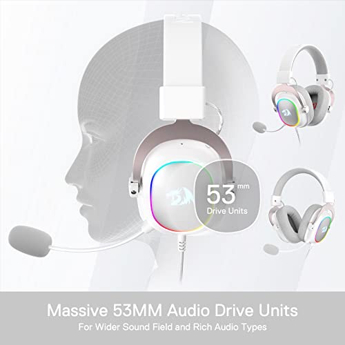 Redragon H510 Zeus-X RGB White Wired Gaming Headset - 7.1 Surround Sound - 53MM Audio Drivers in Memory Foam Ear Pads w/Reliable Fabric Cover- Multi Platforms Headphone - USB Powered for PC/PS4/NS | Gaming Headset Surround Memory Foam Ear Pads Fabric Cove