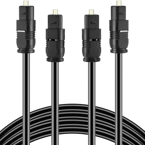 Toslink Optical Audio Cable, 2 Pack 1.8M/6Ft Digital Optic Cord, Gold Plated Plugs Fiber Optic Audio Adapter Toslink Cord for Audio System, Sound Bar, TV, Game Consoles, Home Theaters Etc