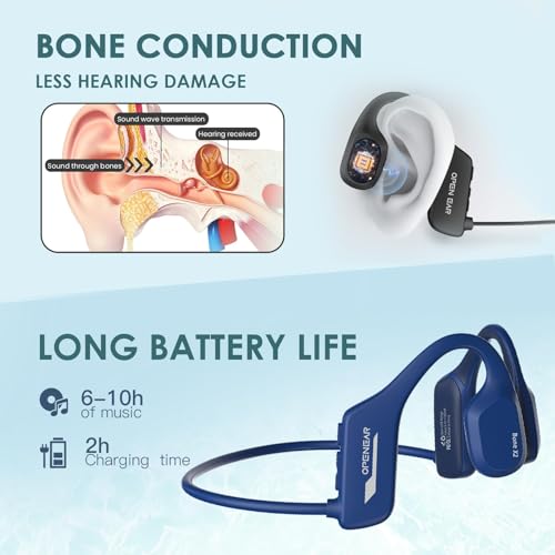 Bone Conduction Headphones Swimming Underwater IPX8 Waterproof Headphones Underwater Waterproof Earbuds for Swimming Swim Headphones Bluetooth Bone Conduction Head Set MP3 Player with 8G Memory - color: Black