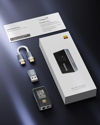 Headphone Amplifier, Portable Hi-Res Audio Amp with 4.4mm & 3.5mm Outputs, PCM 768kHz/DSD256 Support, Volume Control for Android, iOS, Mac & Windows