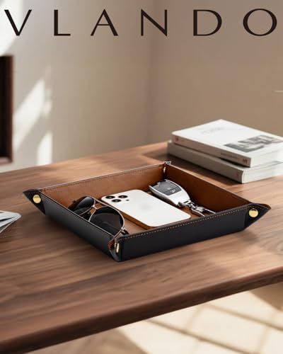 VLANDO Travel Valet Tray, Foldable PU Leather Catchall Tray, Light Brown - color: Light Brown, size: Square