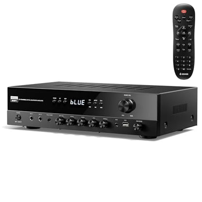 Donner Stereo Receivers, 5.1 Channel Audio Amplifier with Bluetooth 5.3, Optical/Coaxial, USB, FM, 2 Mic-in, Echo, RCA, AC-3 Input for Home, Karaoke, Theater Speakers, 60W/4R & 25W×3 RMS, MAMP4 - size: 5.1 CH, 60W/4R & 25W×3