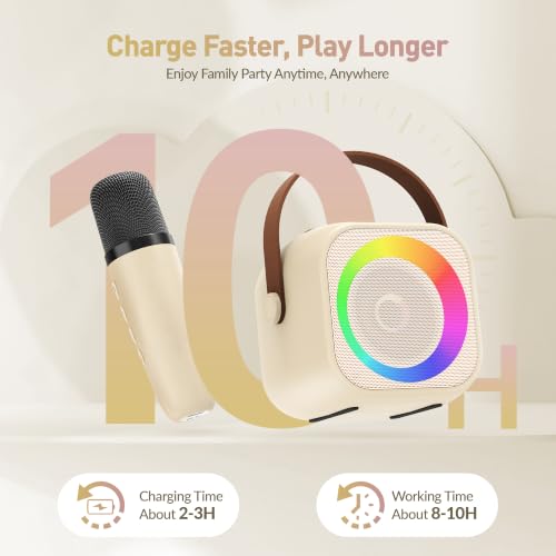 Karaoke Machine for Kids, Karaoke Gifts for Girls Ages 4, 5, 6, 7, 8, 9, 10, 12 +Year Old Birthday Party, 4-12 Years Old Christmas Toys Gift for Girls - color: Beige