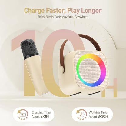 Karaoke Machine for Kids, Karaoke Gifts for Girls Ages 4, 5, 6, 7, 8, 9, 10, 12 +Year Old Birthday Party, 4-12 Years Old Christmas Toys Gift for Girls - color: Beige