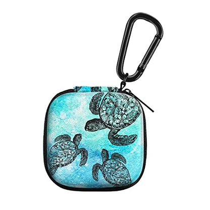 WIRESTER Portable Wireless Headphone Case, Earphone Storage Bag Carrying Case, Earbud Holder with Black Carabiner Compatible with Airpods - Ocean Sea Turtles - color: Ocean Sea Turtles