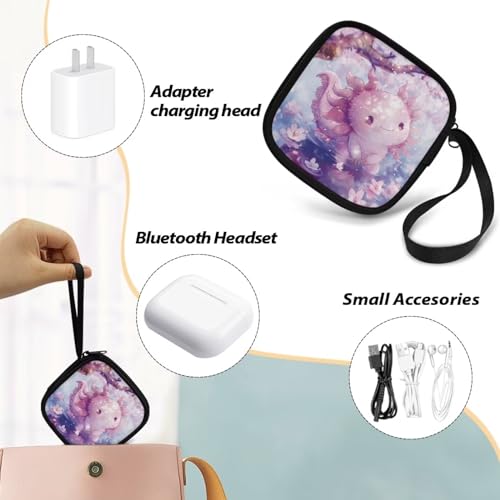 Headphones Carrying Case, Cherry Blossom Axolotl Protective Shell Travel Bag for Cable, Charger Storage for Earphone, Earbud, Earpieces - color: Cherry Blossom Axolotl
