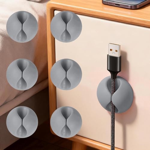 6 Pack Cable Organizer Clips, Multi-Color Data Line Cord Holder for Home and Office, Tidy Your Cables Desk Organizers Prevents Tangling and Damage - color: 6 Pcs Grey