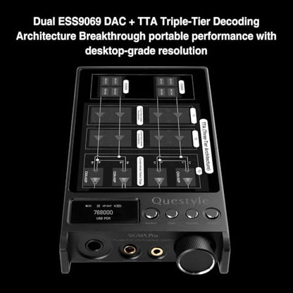 Questyle Sigma Pro Bluetooth 5.4 Headphone Amplifier USB DAC AMP with LDAC | MFi Certified Portable DAC with aptX Lossless,PCM768/DSD512 6.35mm/4.4mm/3.5mm Output for Smartphones/PC/ Home Audio(Black) - color: Black