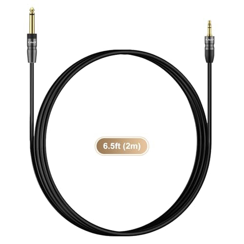 J&D 3.5mm to 6.35mm Stereo Audio Cable 6.5 Feet, 1/8 to 1/4 Cable, 3.5mm TRS Male to 1/4 Male Mono Interconnect Stereo Aux Jack Adapter Cable for Guitar, Bass, Home Theater Devices, Speaker - size: 6.5 Feet (1 Pack)