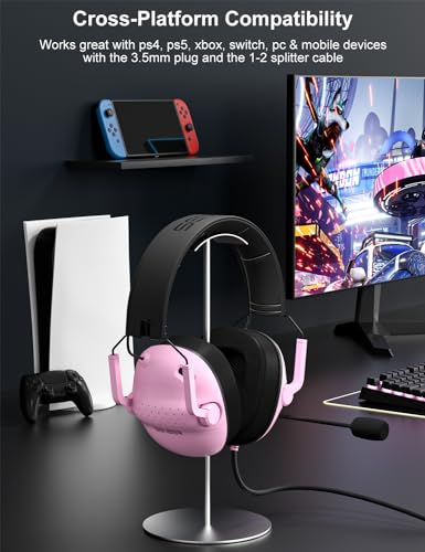 SENZER SG500 Surround Sound Pro Gaming Headset with Noise Cancelling Microphone - Soft Memory Foam Padding - Portable Foldable Headphones for PC, PS4, PS5, Xbox One, Switch - Pink | Surround Sound, Soft Memory Foam Padding, Lightweight Portable Foldable H