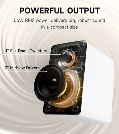 Edifier M60 Multimedia Speaker, 66W RMS Computer Speaker, White | Bluetooth 5.3, Hi-Res Audio with LDAC, 3" Mid Bass & 1" Tweeter, USB-C AUX Inputs, Compact Desktop Speaker - color: White