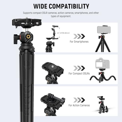 NEEWER Mini Flexible Phone Tripod Stand Portable Vlog Selfie Stick with Remote/Cell Phone Holder/Action Camera Adapter/Cleaning Cloth for Video Recording, Compatible with GoPro Insta360 Camera, TP35 - style: TP35 w/Cleaning Cloth