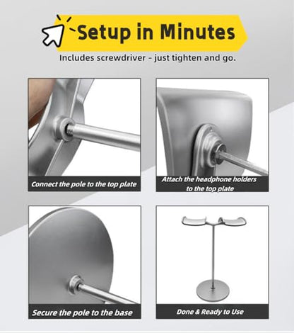 NQQNQQ【1PACK Aluminum Dual Headphone Stand for Over-Ear Gaming Headsets – Heavy Base Holder Compatible with Beats, Bose, ATH, AKG. DJ-O (Silver) - color: Silver